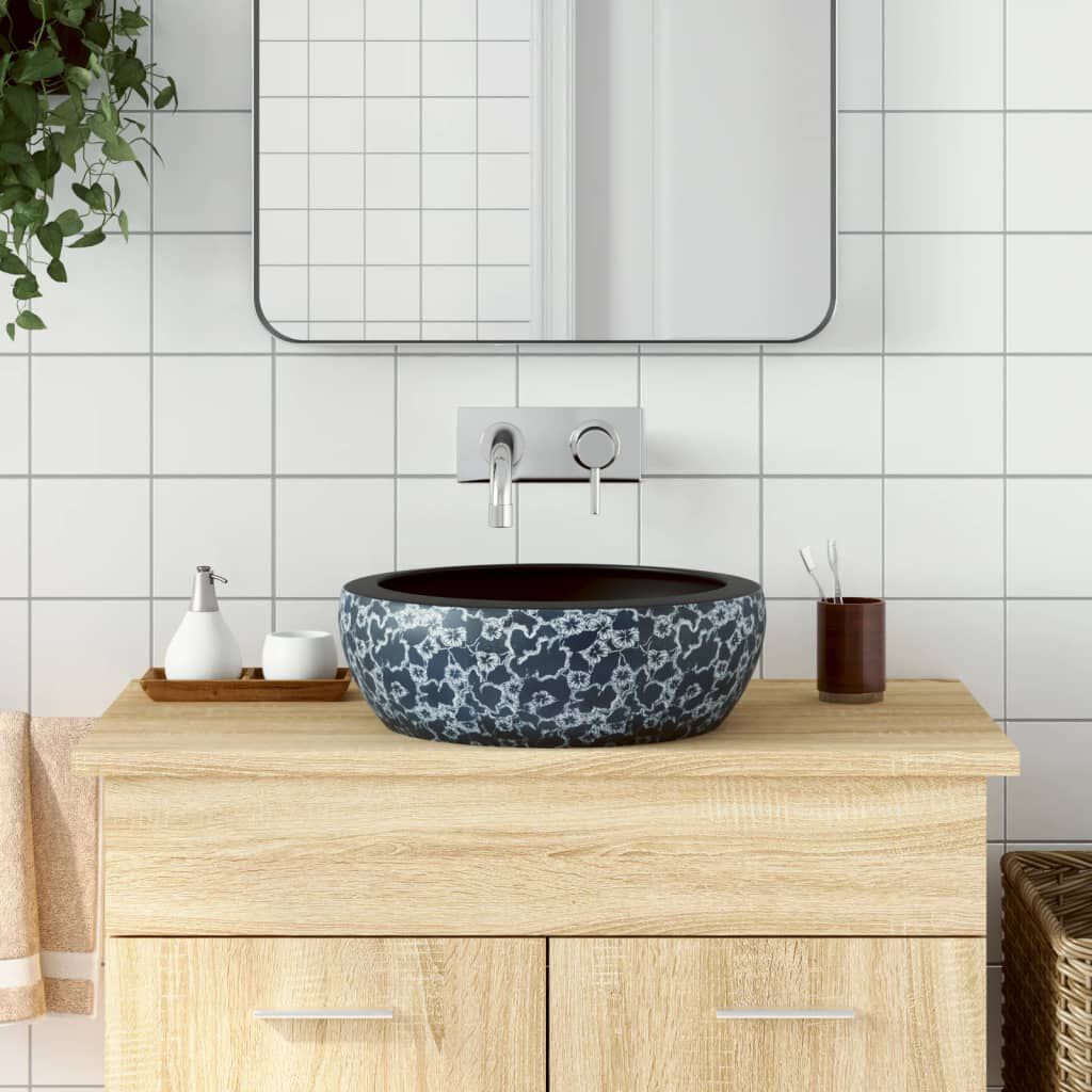 Vasque à Poser Ronde Ø41x14 cm Céramique - Noir et Bleu