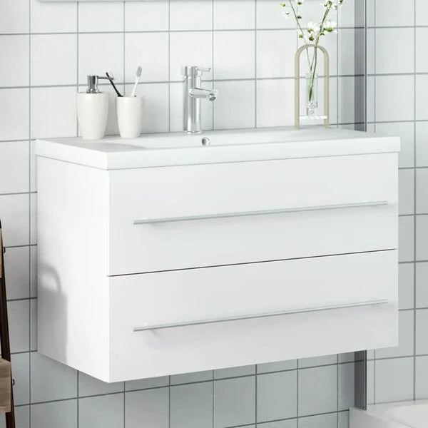 Armoire Lavabo Salle de Bain Blanc avec Vasque Intégrée 80x38,5x48 cm