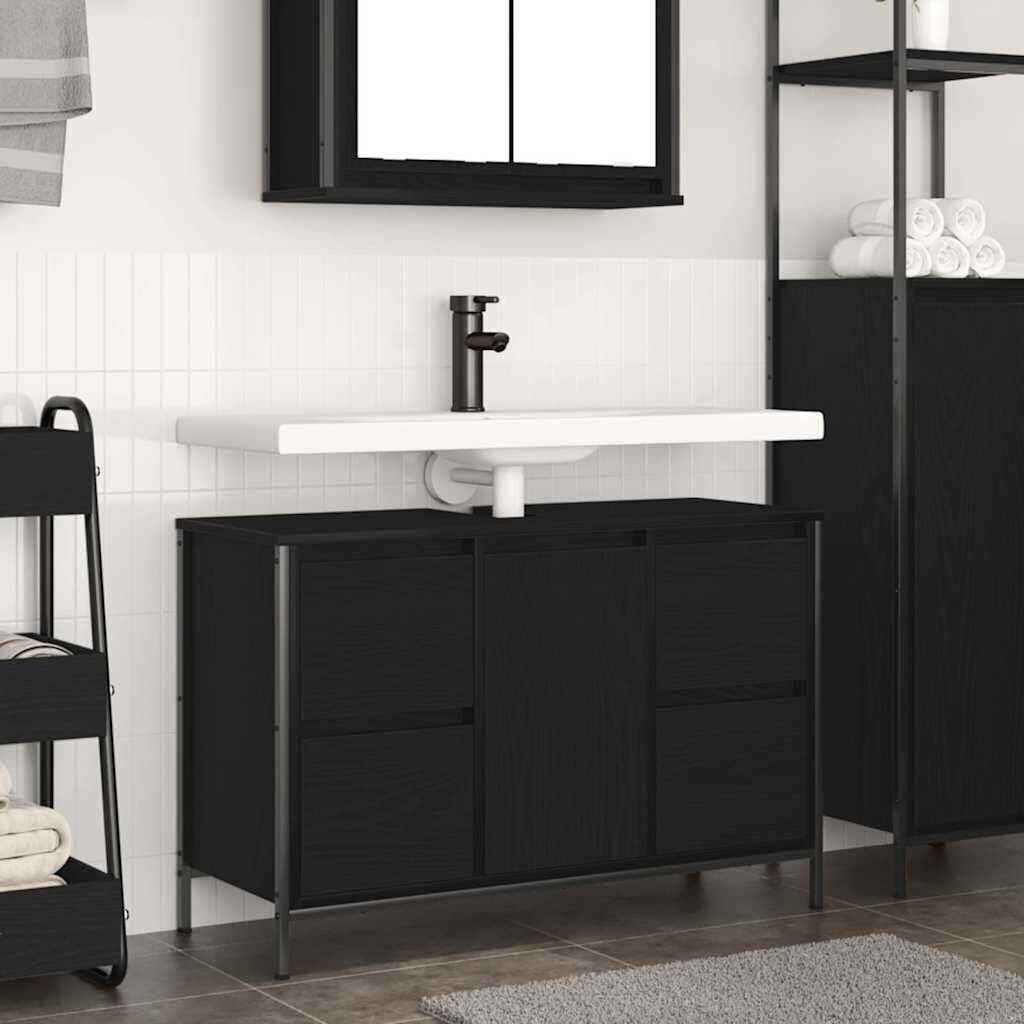 Meuble sous-vasque avec Tiroirs Chêne Noir 90x34,5x60 cm