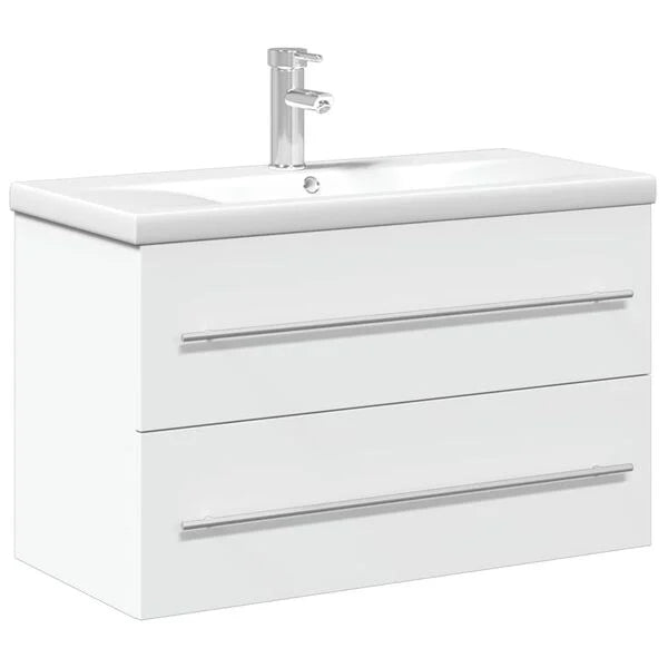 Armoire Lavabo Salle de Bain Blanc avec Vasque Intégrée 80x38,5x48 cm