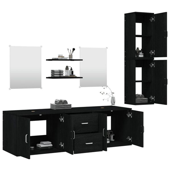 Ensemble Meubles Salle de Bain 7 Pièces Noir 150x45x45 cm