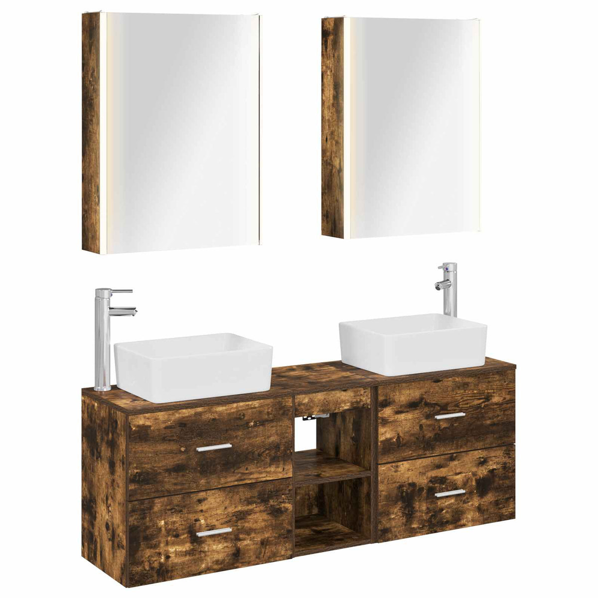 Ensemble de mobilier salle de bain 5 pièces chêne fumé