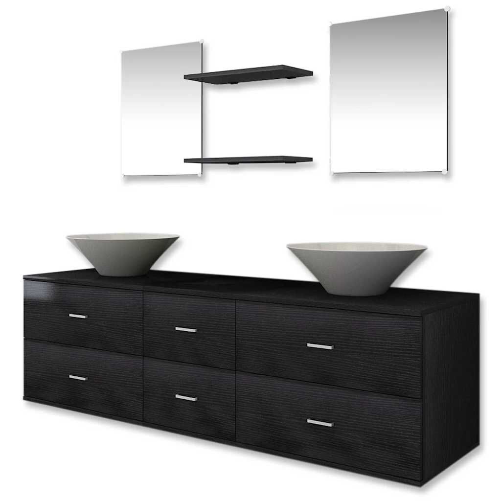 Meuble de salle de bain double vasque 7 pièces 150cm - Noir