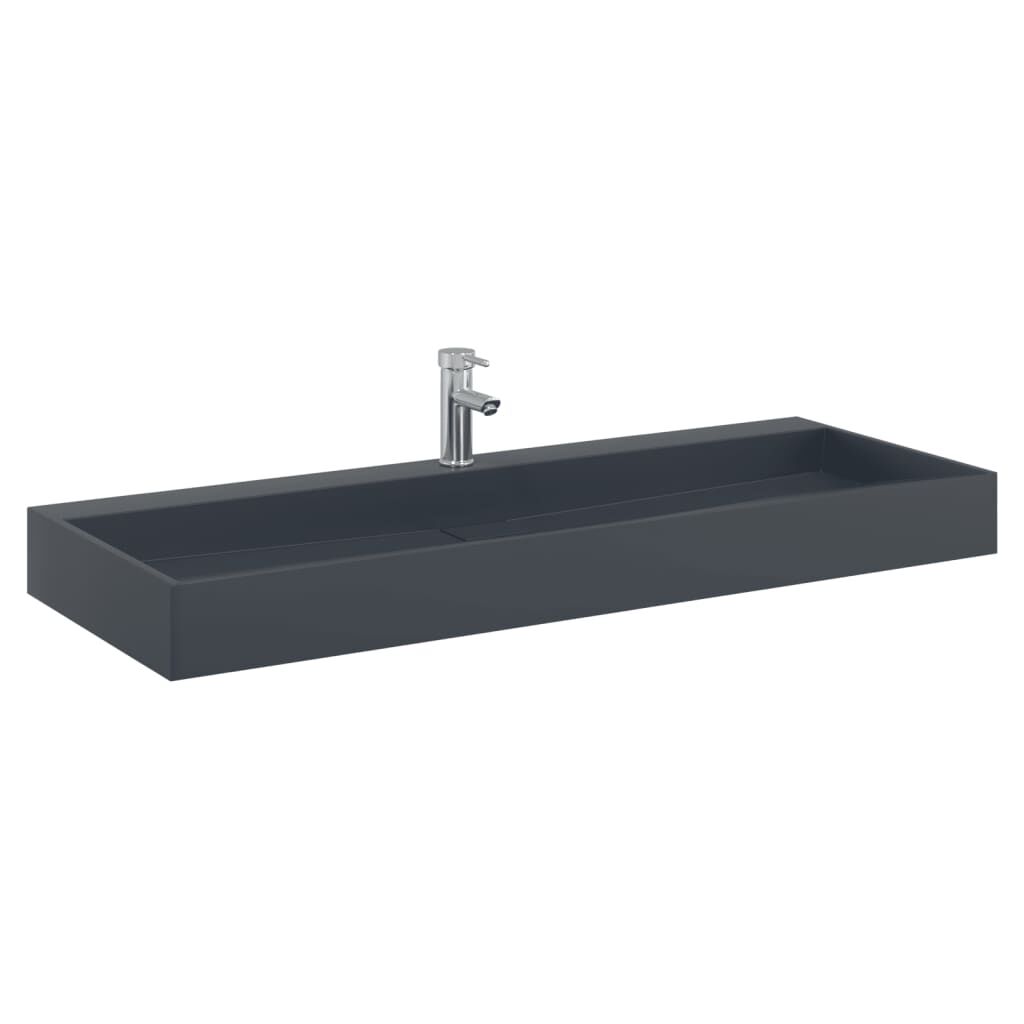 Double Vasque à Poser 120x46x11 cm Fonte Minérale Marbre Anthracite