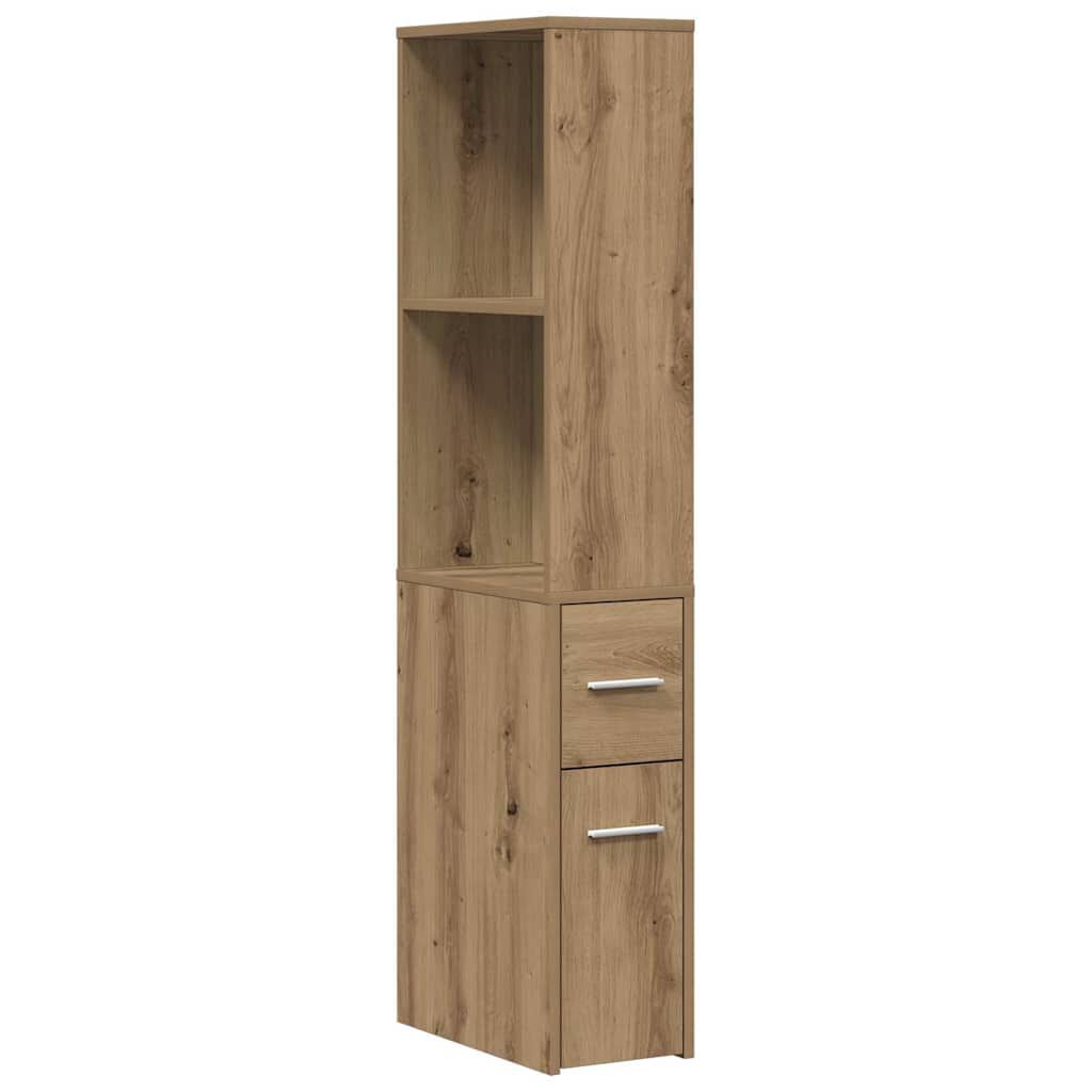 Armoire Étroite Salle de Bain Roulettes Chêne Artisanal 22x41x135 cm - vue 2