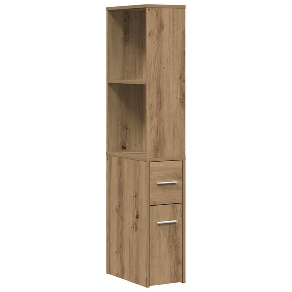 Armoire Étroite Salle de Bain Roulettes Chêne Artisanal 22x41x135 cm - vue 2