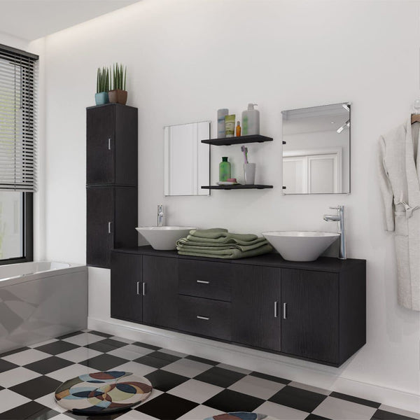 Ensemble double vasque 11 pièces - Meuble salle de bain 150cm - Noir