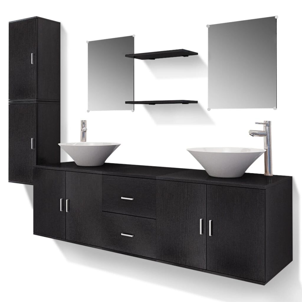 Ensemble double vasque 11 pièces - Meuble salle de bain 150cm - Noir