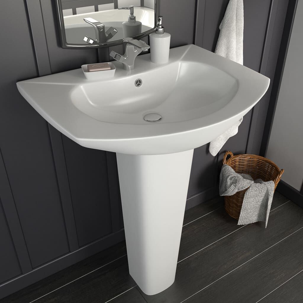 Vasque Autoportante avec Socle Céramique 65 x 52 x 20 cm - Blanc