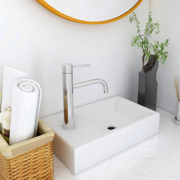 Lavabo 40 x 22 x 9 cm SMC Blanc avec Trou de Robinet