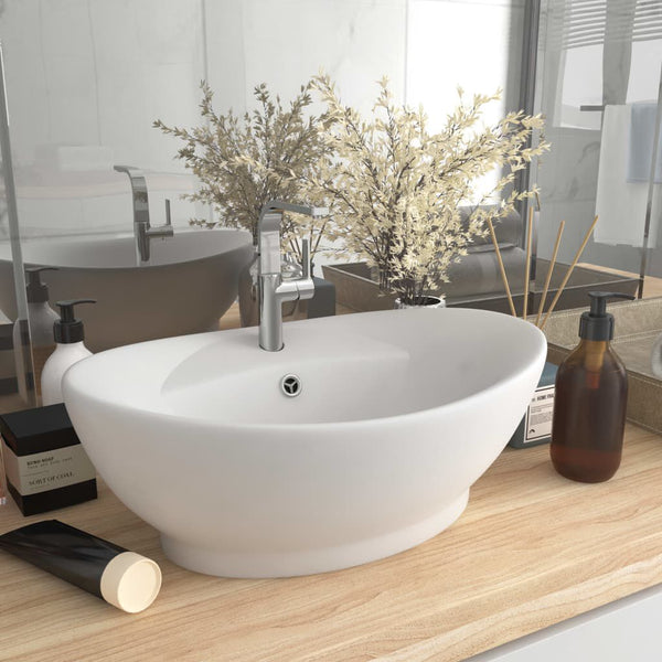 Lavabo Ovale Céramique Blanc Mat 58,5x39x21 cm