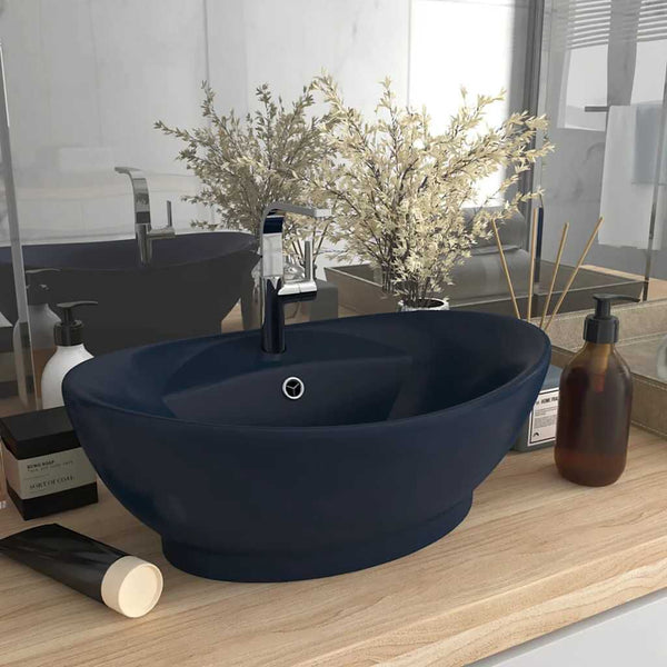 Lavabo Ovale Céramique Bleu Foncé Mat 58,5x39x21 cm