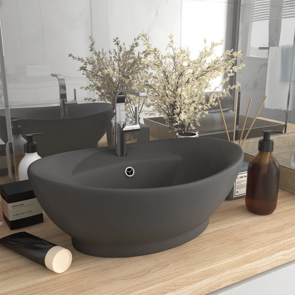 Lavabo Ovale Céramique Gris Foncé Mat 58,5x39x21 cm