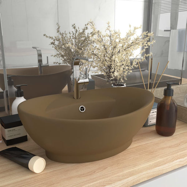 Lavabo Ovale Céramique Crème Mat 58,5x39x21 cm