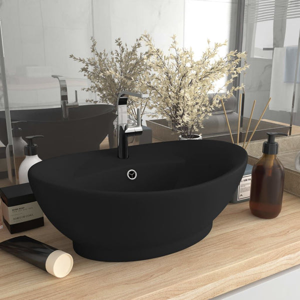 Lavabo Ovale Céramique Noir Mat 58,5x39x21 cm