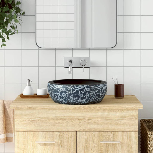 Vasque à Poser Ronde Ø41x14 cm Céramique - Noir et Bleu