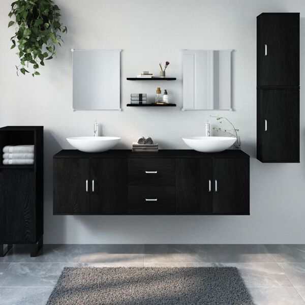 Ensemble Meubles Salle de Bain 7 Pièces Noir 150x45x45 cm