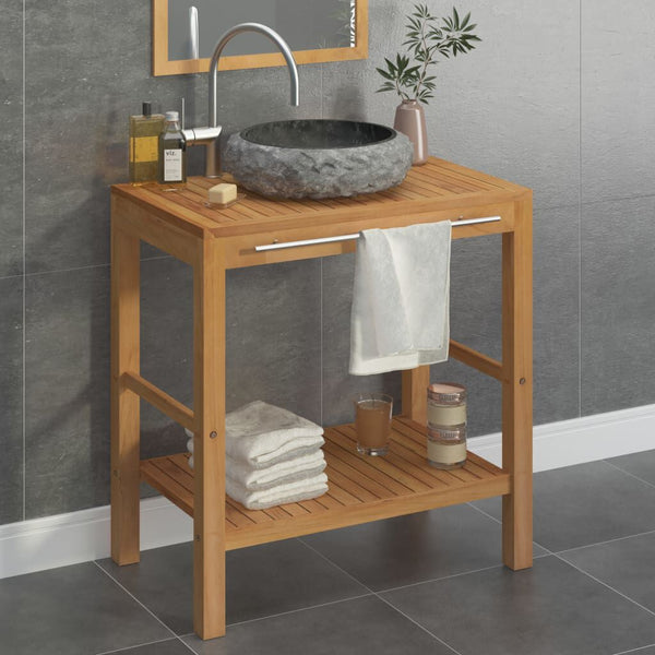 Meuble de Toilette Teck Massif avec Lavabo Marbre Noir 74x45x75 cm