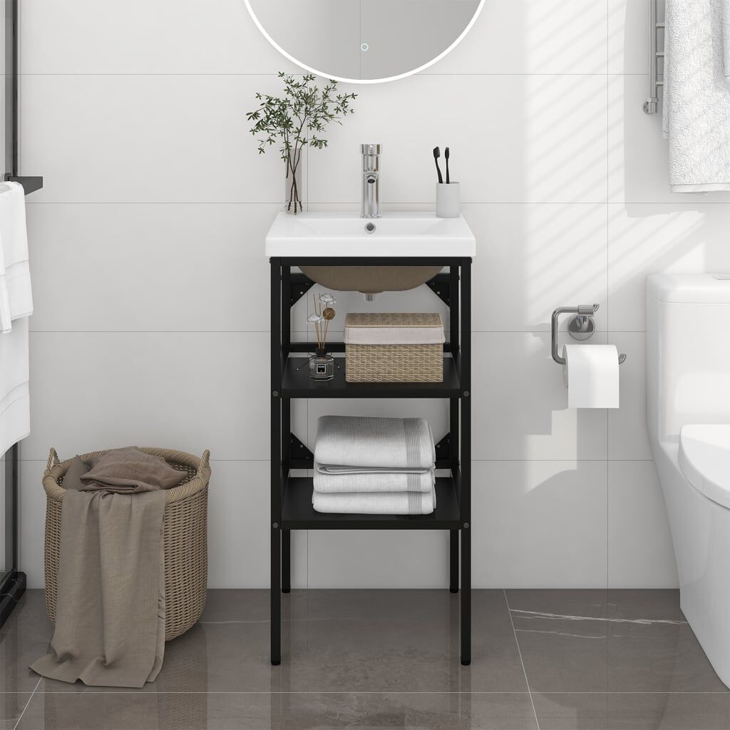Cadre de Lavabo Vasque à Encastrer Noir Fer 40x38x83 cm