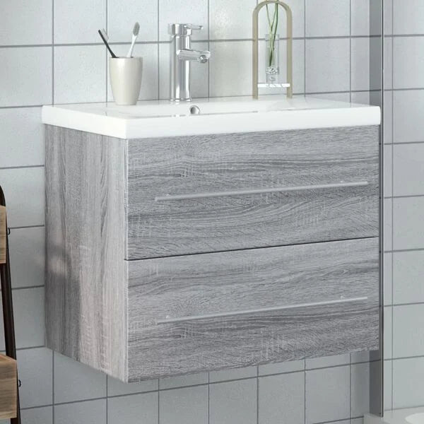 Armoire Lavabo Salle de Bain Sonoma Gris avec Vasque Intégrée 60x38,5x48 cm