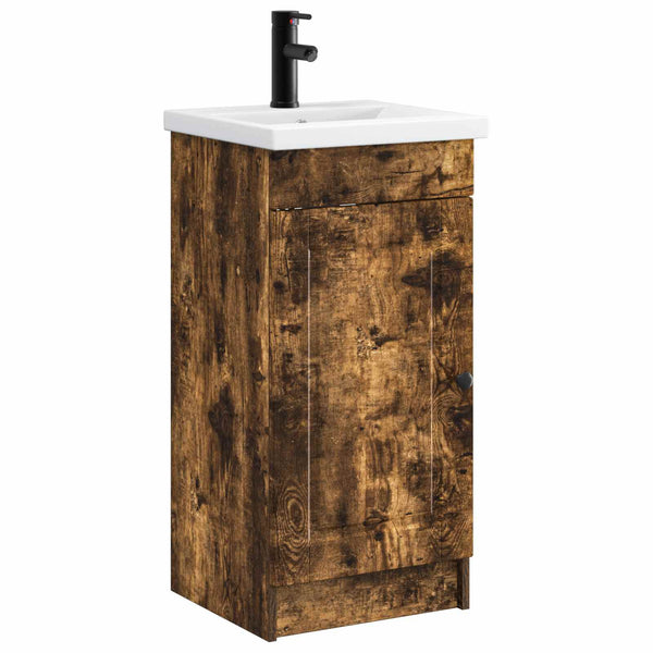 Meuble de Salle de Bain avec Évier Chêne Fumé 42x40x84,5 cm