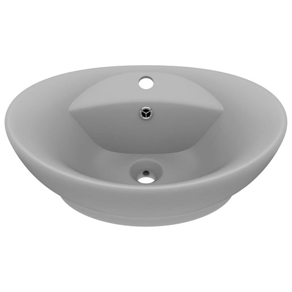 Lavabo Ovale Céramique Gris Clair Mat 58,5x39x21 cm