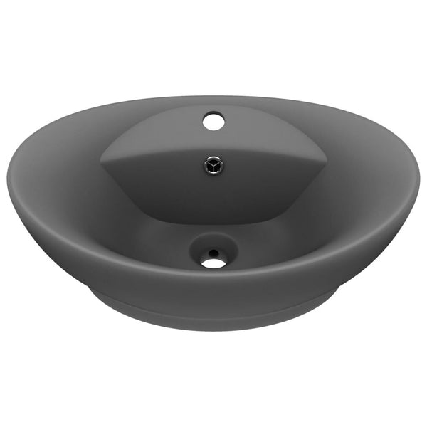 Lavabo Ovale Céramique Gris Foncé Mat 58,5x39x21 cm