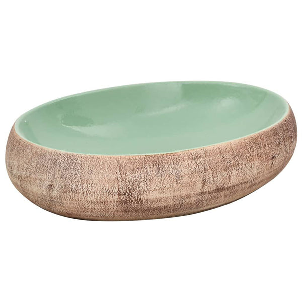 Vasque à Poser Ovale 59x40x15 cm Céramique - Vert et Marron