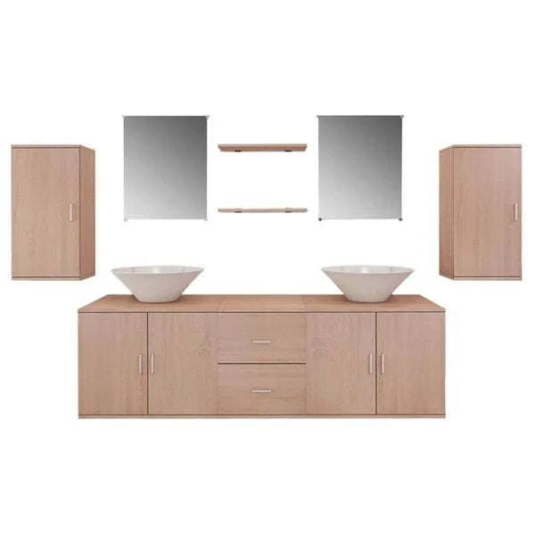 Mobilier de Salle de Bain 9 Pièces Beige 150x45x45 cm avec Lavabos