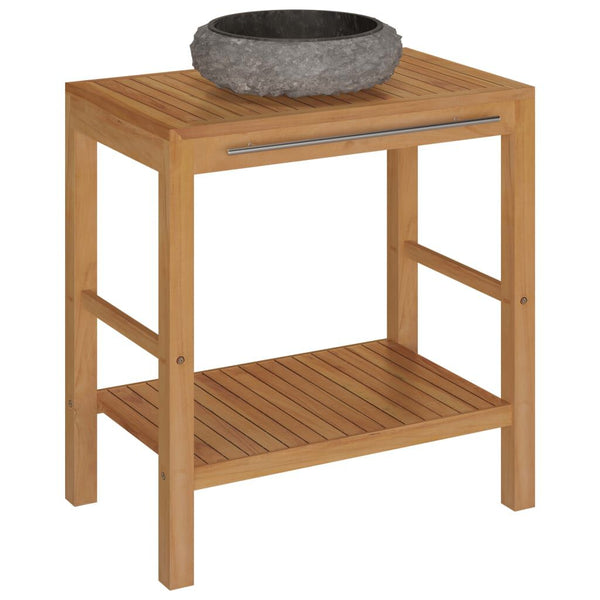 Meuble de Toilette Teck Massif avec Lavabo Marbre Noir 74x45x75 cm