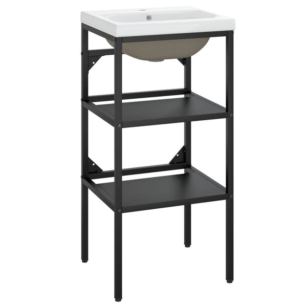 Cadre de Lavabo Vasque à Encastrer Noir Fer 40x38x83 cm