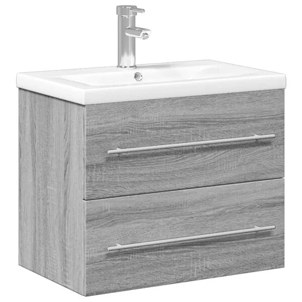Armoire Lavabo Salle de Bain Sonoma Gris avec Vasque Intégrée 60x38,5x48 cm