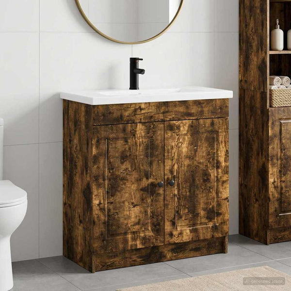 Ensemble Mobilier Salle de Bain Chêne Fumé 56x37,5x81 cm