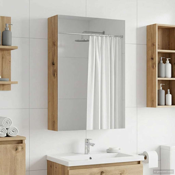 Armoire Miroir Salle de Bain avec Étagère Chêne Artisanal 40x10,5x60,5 cm