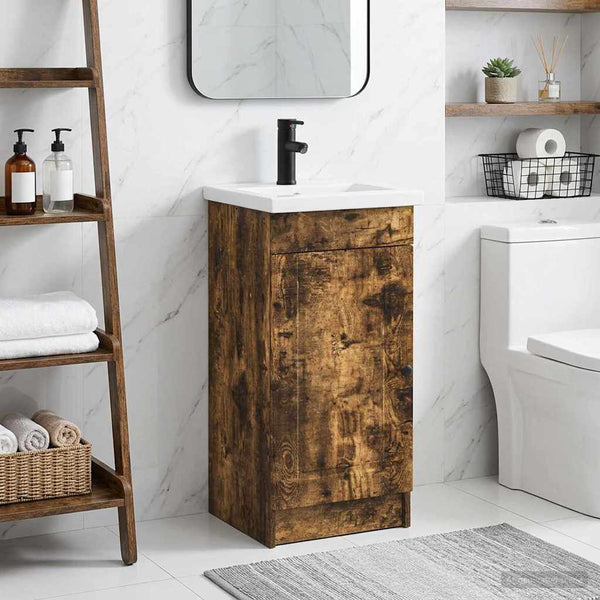 Meuble de Salle de Bain avec Évier Chêne Fumé 42x40x84,5 cm