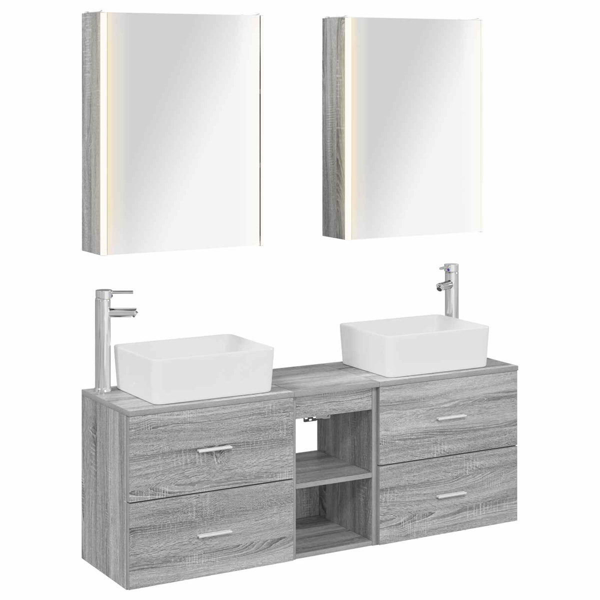 Ensemble de mobilier salle de bain 5 pièces sonoma gris