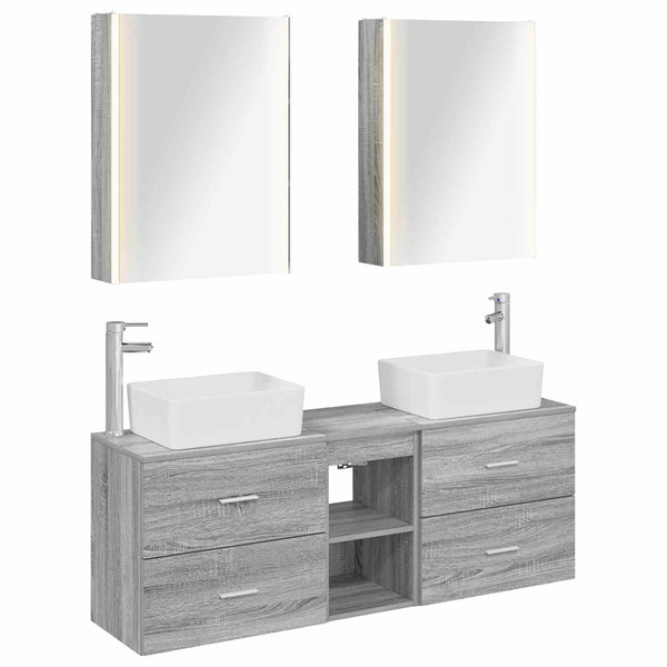 Ensemble de mobilier salle de bain 5 pièces sonoma gris