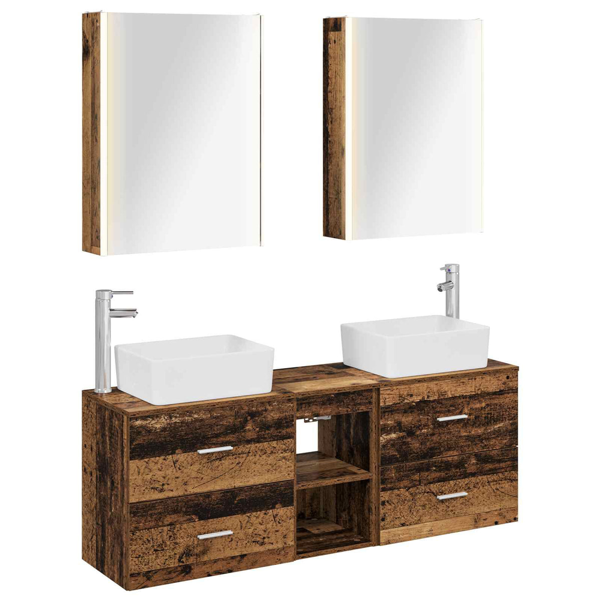Ensemble de mobilier salle de bain 5 pièces bois ancien