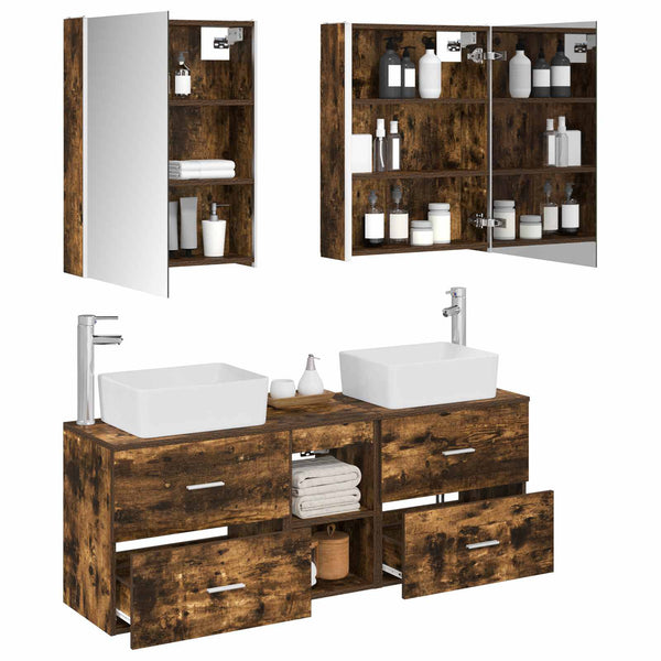 Ensemble de mobilier salle de bain 5 pièces chêne fumé