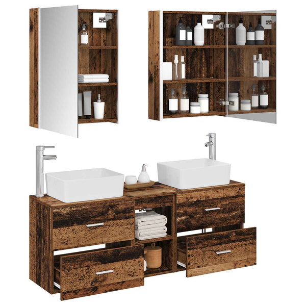 Ensemble de mobilier salle de bain 5 pièces bois ancien
