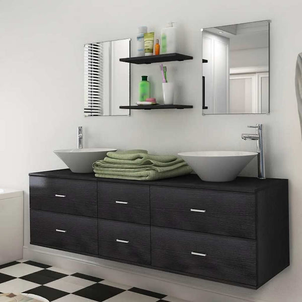 Meuble de salle de bain double vasque 7 pièces 150cm - Noir