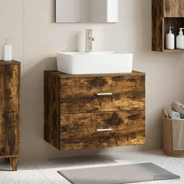 Meuble de salle de bain suspendu chêne fumé 62.5x44.5x50 cm
