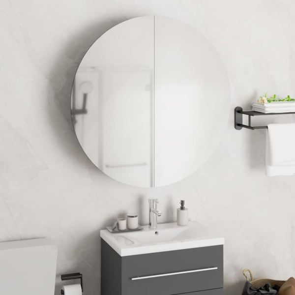 Armoire Miroir Rond LED Chêne 54x54x17,5 cm - vue 1
