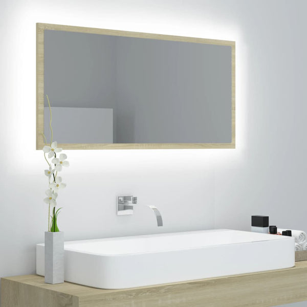 Miroir LED de Salle de Bain Chêne Sonoma 90x8,5x37 cm