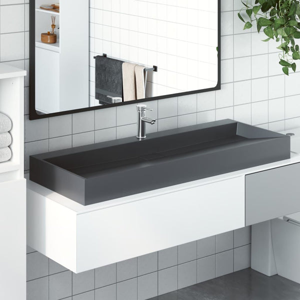 Double Vasque à Poser 120x46x11 cm Fonte Minérale Marbre Anthracite